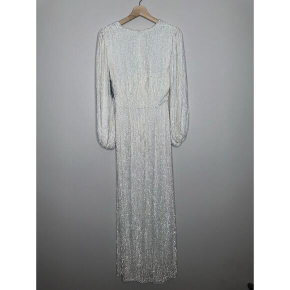 Retrofête White Sequin Maxi Dress XS NWT Bridal Wedding Reception Gown Slit - Picture 8 of 10
